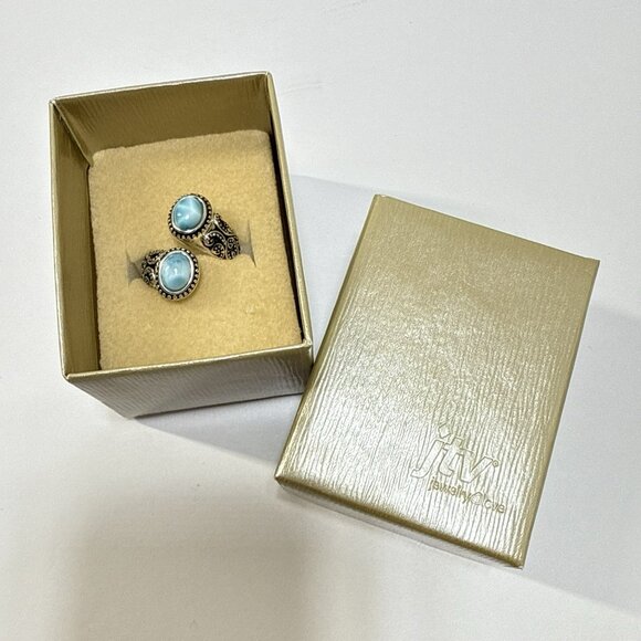 JTV Larimar Ring Blue Sterling Silver Bypass Adjustable 8-10 Pectolite 925 BBJ - Picture 12 of 13
